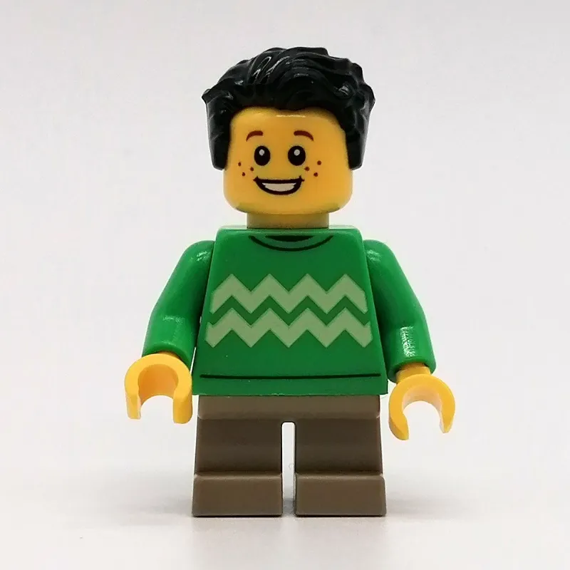 Kid - Bright Green Torso, Dark Tan Legs, Black Hair