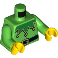 Torso Jacket with Pointed Collar with Bells and Belt Print (Elf), Bright Green Arms, Yellow Hands