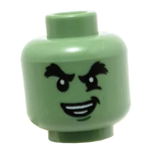 Minifig Head Ghost Cole, Dual Sided, Bushy Eyebrows, Chin Dimple, Evil Smile / Determined Print [Hollow Stud]