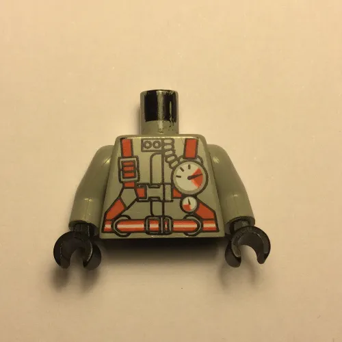 Torso Fire Shirt with Gauge and Orange Belt Print, Light Gray Arms, Black Hands