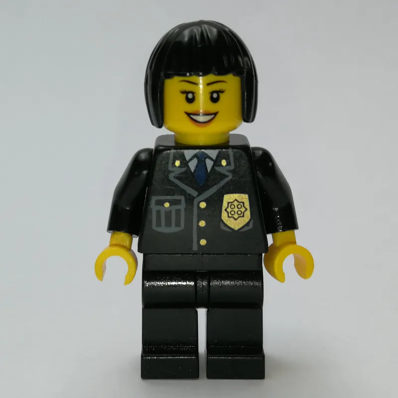 Policewoman, Black Suit with Badge, Black Hair