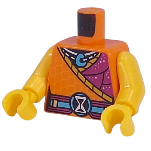 Torso, Orange/Magenta Robe, Necklace with Medium Azure Hanger, Belt with Hourglass Symbol print, Yellow Arms and Hands