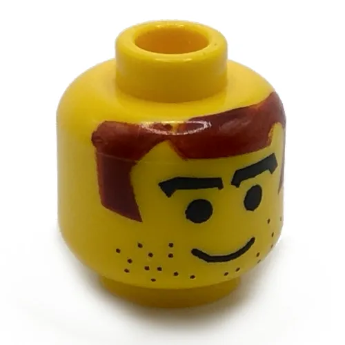 Minifig Head Soccer Player / Hockey Player, Brown Hair, Thick Arched Eyebrows and Stubble Print [Blocked Open Stud]