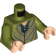 Torso Tunic, Elven Gold Decorations Print, Olive Green Arms, Light Nougat Hands