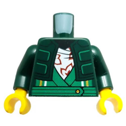 Torso, Puffed Jacket, Bright Green Ninja Roves, White Shirt with Dark Red Flowers print, Dark Green Arms, Yellow Hands