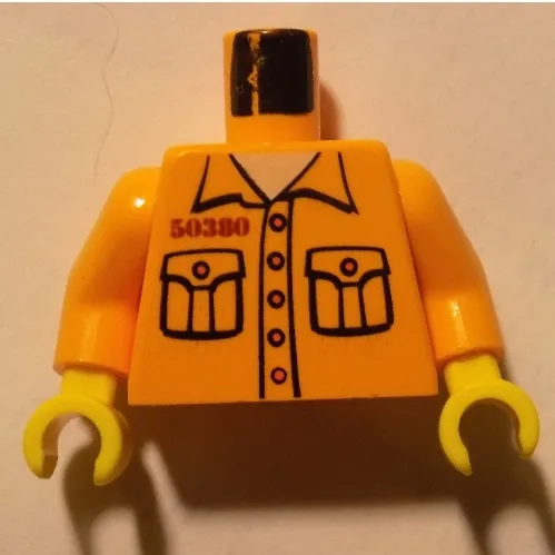 Torso Prison Shirt with 2 Pockets, '50380' Print, Medium Orange Arms, Yellow Hands