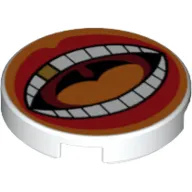 Tile Round 2 x 2 with Open Mouth, Orange Tongue, Gold Tooth print