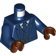Torso Jacket, Open over Vest, White Shirt, and Tie Print, Dark Blue Arms, Reddish Brown Hands