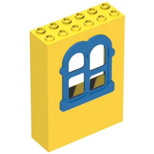 Fabuland, Building, 2 x 6 x 7 with Window, Rectangular Blue