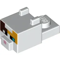 Animal Body Part, Cat Head 1 x 2 with Cube with Ears, Nose and Pixelated Face with 1 Blue Eye and 1 Black Eye and Orange Patch print (Cat)