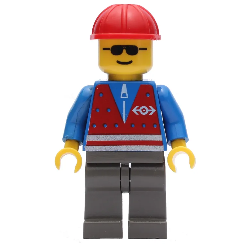 Train Worker - Blue Torso, Dark Gray Legs, Red Helmet