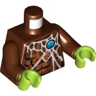Torso Bare Chest with Spider Web and Blue Round Jewel (Chi) Print, Reddish Brown Arms, Lime Hands