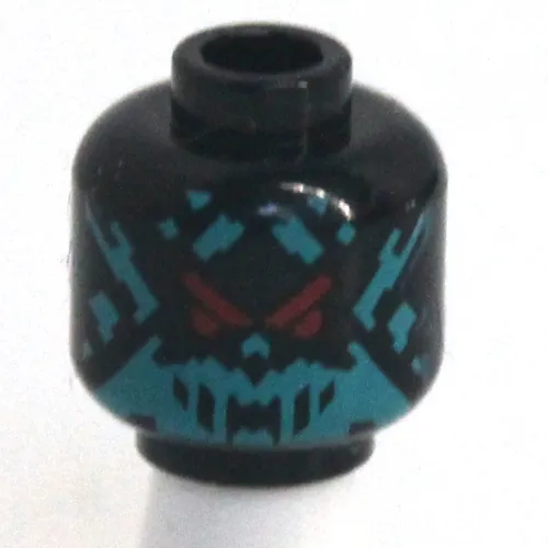 Minifig Head Red Visor, Red 'V' and Eye Stripe with 9 Vertical Stripes / Dark Turquoise Pixelated Face with Red Eyes Print