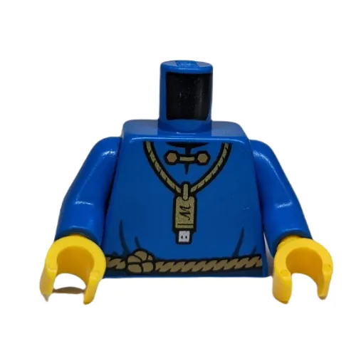 Torso Robe with Gold USB Flash Drive on Necklace with 'M', Dark Tan Rope Belt (Merlok), Blue Arms, Yellow Hands