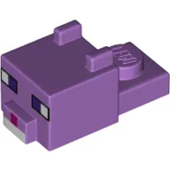 Animal Body Part, Cat Head 1 x 2 with Cube with Ears, Nose and Pixelated Face with Dark Purple Eyes and Magenta Nose Print