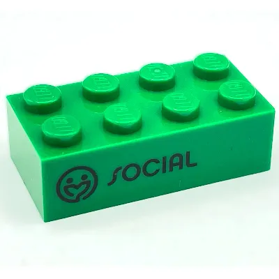 Brick 2 x 4 with 'SOCIAL' and Icon / 'SOCI-AL' Print