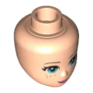 Minidoll Head with Medium Azure Eyes, Freckles, Dark Pink Lips and Closed Mouth Print