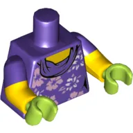 Torso, Dual Molded Arms, Shirt with White and Lavender Flowers Print, Dark Purple Sleeves Pattern, Yellow Arms, Lime Hands