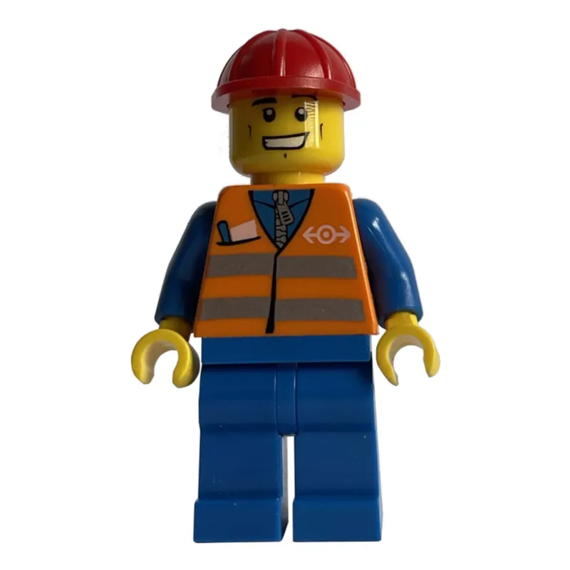 Worker - Orange Safety Vest, Blue Legs, Red Helmet, Grin