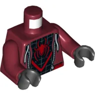Torso Open Hoodie over Black Spider-man Suit Print, Dark Red Arms, Black Hands