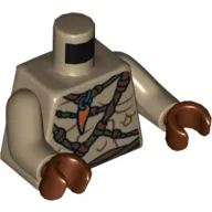 Torso Bare Chest with Body Lines, Ropes and Amulet Print, Dark Tan Arms, Reddish Brown Hands