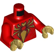 Torso Bodysuit, Gold Spider Print, Red Arms, Pearl Gold Hands
