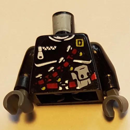 Torso Vest with Dark Red Harness, 4 Bullets Print, Black Arms, Dark Bluish Gray Hands