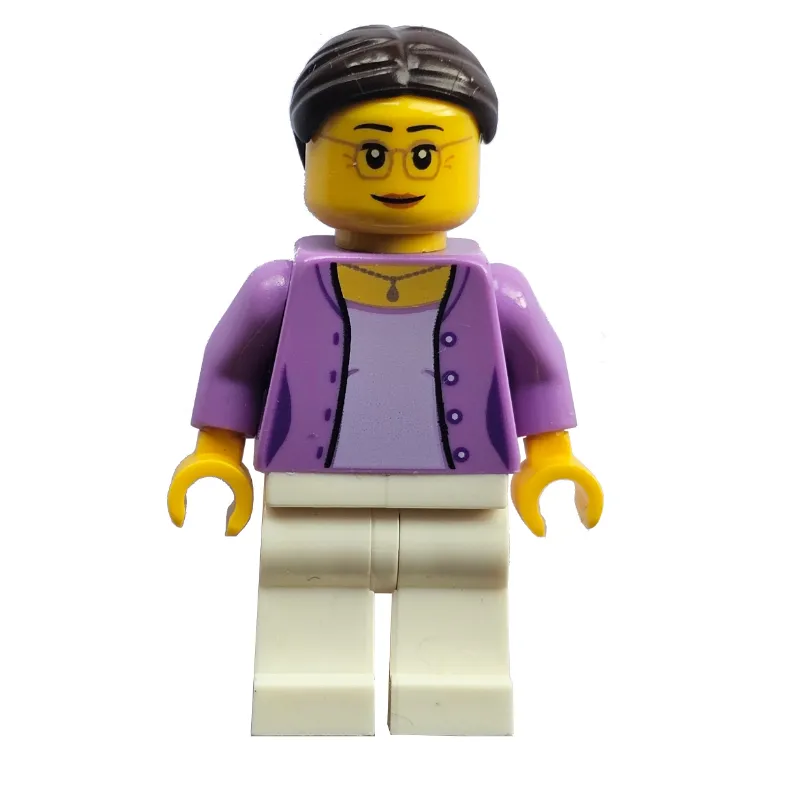 Female, Open Medium Lavender Jacket over Lavender Shirt, White Legs, Glasses