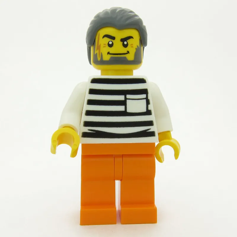 Criminal, Black and White Striped Shirt, Orange Legs, Dark Bluish Gray Hair