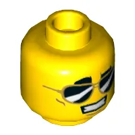 Minifig Head, Reflective Sunglasses, Smile with Teeth / White Pupils Print