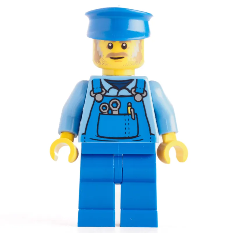 Mechanic, Medium Blue Torso, Blue Overall, Blue Hat