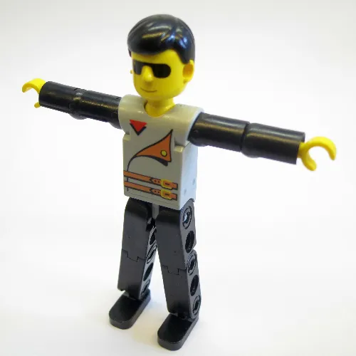 Technic Figure Black Legs, Light Gray Top with 2 Brown Belts, Black Arms