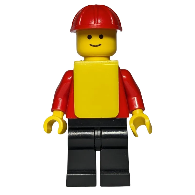 Man, Plain Red Torso, Black Legs, Red Hard Hat, Yellow Vest
