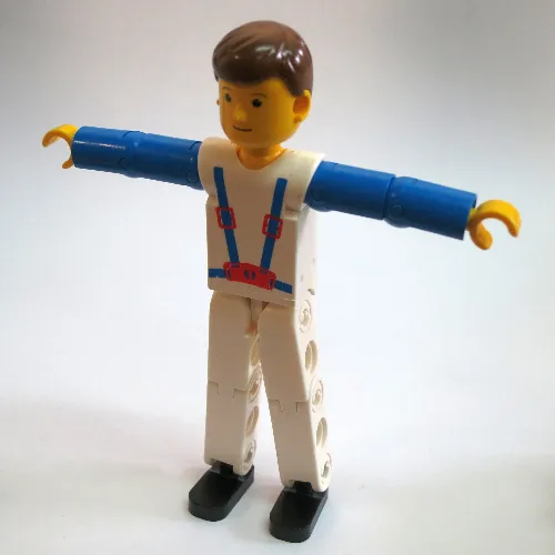 Technic Figure White Legs, White Top with Blue Braces Print, Blue Arms