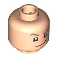 Minifig Head Battalion Brawler, Dark Tan Eyebrows, Lopsided Smirk/Determined