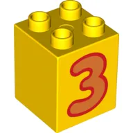 Duplo Brick 2 x 2 x 2 with Orange '3' Print