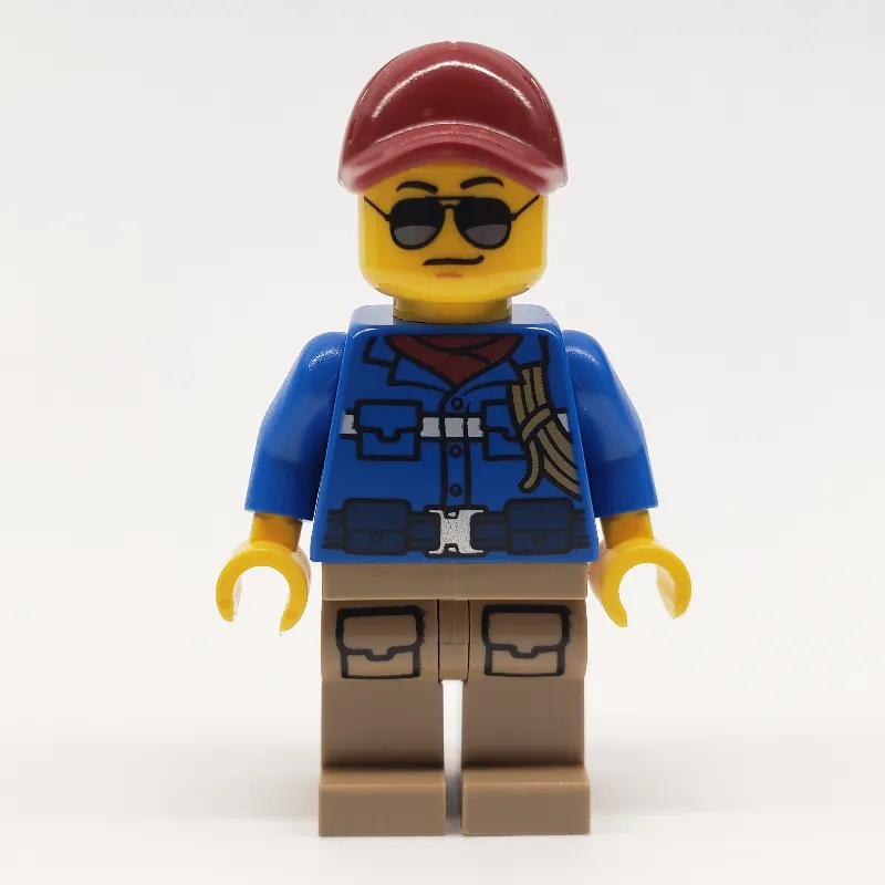 Man, Blue Jacket, Dark Red Cap, Sunglasses