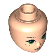 Minidoll Head with Green Eyes, Freckles, Medium Nougat Lips and Open Mouth Smile Print