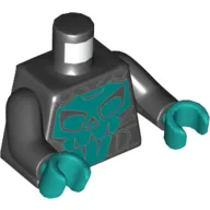 Torso Racing Jacket, Body Armor with Dark Turquoise Skull Print, Black Arms, Dark Turquoise Hands