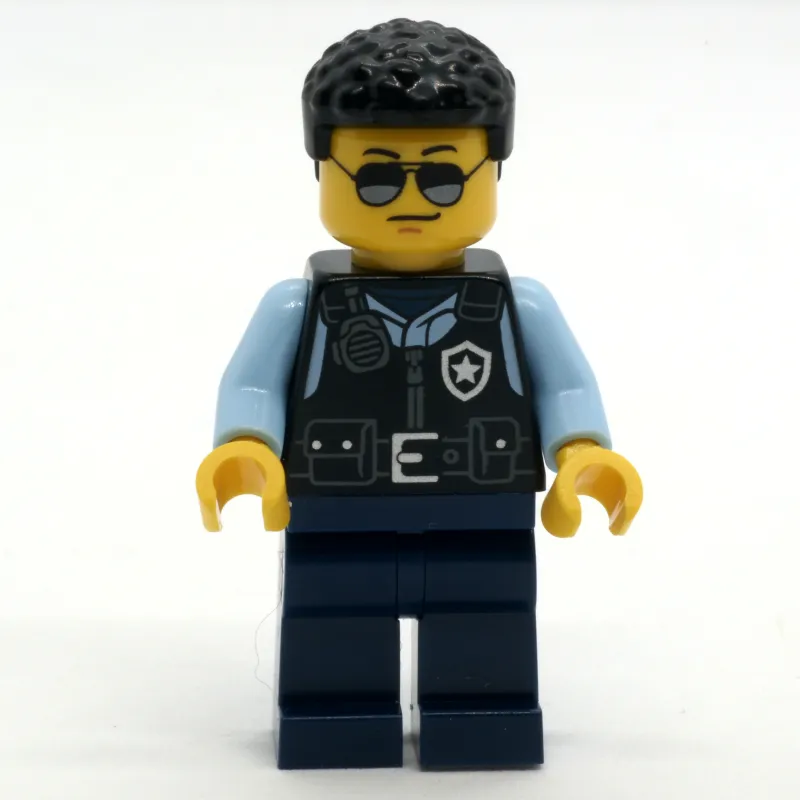 Police Officer - Black Torso, Dark Blue Legs, Short Black Hair