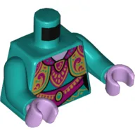 Torso Tunic, Layered, Ornate Gold and Dark Pink Decorations Print, Dark Turquoise Arms, Lavender Hands