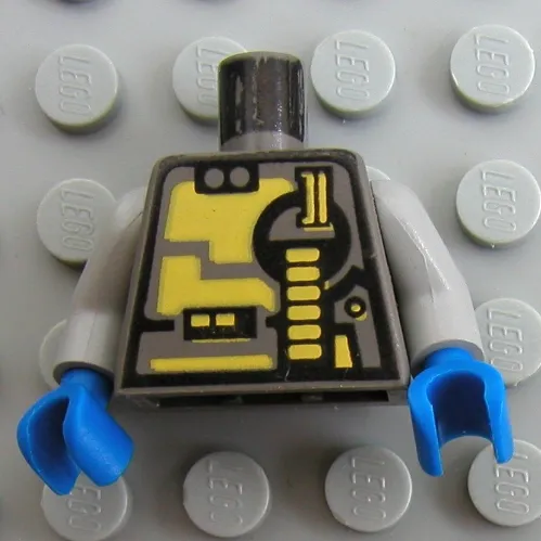 Torso Yellow and Black Panels and Circuitry Print, Light Gray Arms, Blue Hands