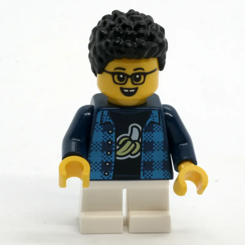Boy, Dark Blue Plaid Shirt, Short White Legs, Glasses