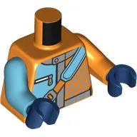 Torso, Medium Azure/Orange Jacket, Silver Trim, Zipper, Strap print, Left Medium Azure Arm, Right Orange Arm, Dark Blue Hands
