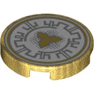 Tile Round 2 x 2 with Bottom Stud Holder with Light Bluish Gray Circular Lines and Dots on White Background with Orange Triangle Print