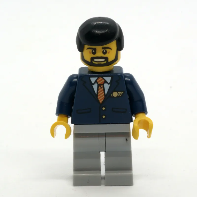 Pilot, Dark BLue JAcket with Tie and Wings Badge, Light Bluish Gray Legs, Black Hair, Beard