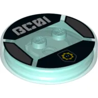 Function Brick Round 4 x 4 x 2/3 with 2 Studs and Bad Cop Symbol and White 'BC01' Print