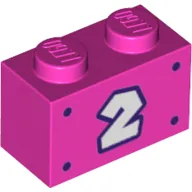 Brick 1 x 2 with White '2', Dark Purple Border, Dots print