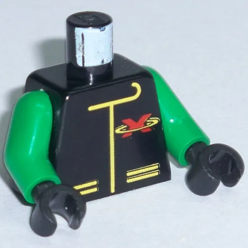 Torso Extreme Team Jacket with Red X Logo on Back Print, Green Arms, Black Hands