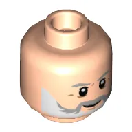 Minifig Head Alan Grant, Light Bluish Gray Eyebrows, White and Gray Beard, Dark Tan Lines Print